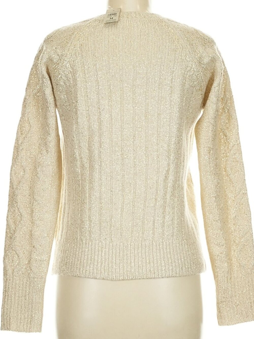 Ann Taylor LOFT Metallic Gold Wool Blend Cable Knit Crewneck Sweater - Picture 3 of 13
